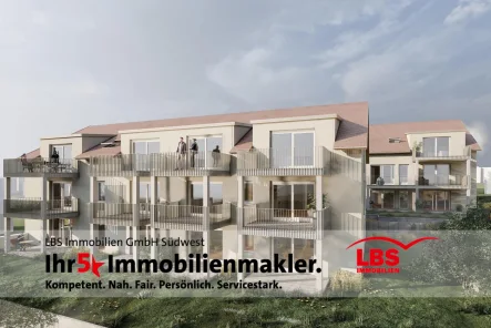 Rückansicht Haus 3 - Wohnung kaufen in Gomaringen - Dem Himmel so nah: eleganter Neubau(t)raum mit Balkon!