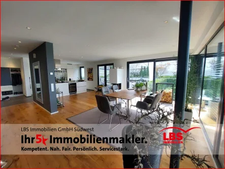Wohn-und Essbereich - Haus kaufen in Weinheim - Luxuriöses Anwesen im Bauhaus-Stil!