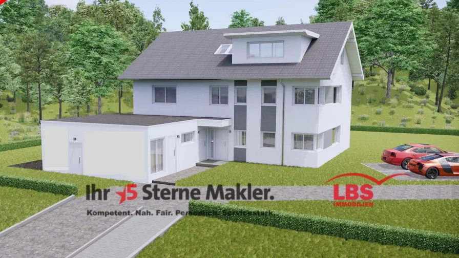 Außenansicht mit Hauseingang - Haus kaufen in Pfullendorf - Top! Mehrfamilienhaus mit 3 Wohneinheiten Neubauprojekt