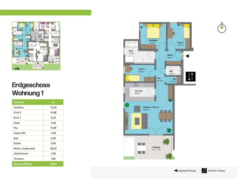 Grundriss Whg1 - Wohnung kaufen in Zimmern - Anspruchsvolles Wohnen für jede Generation mit KFW40 