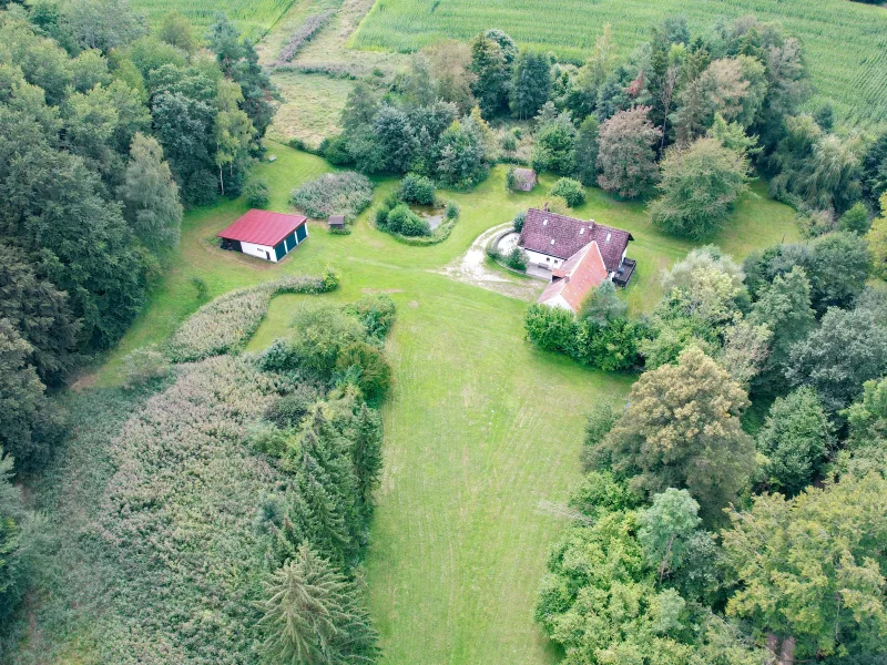 Luftaufnahme - Haus kaufen in Wolnzach - Großzügiges Einfamilienhaus in traumhafter Alleinlage