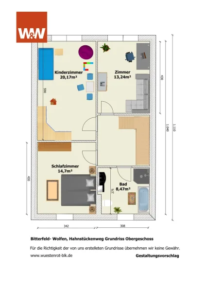 Bitterfeld- Wolfen, Hahnstückenweg Grundriss Obergeschoss Gestaltungsvorschlag