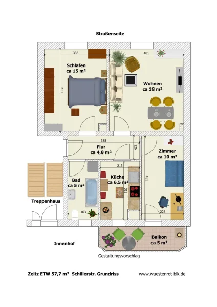 Zeitz Schillerstr. ETW Grundriss-1 - Wohnung kaufen in Zeitz - Zeitz- Eigennutzung oder Anlage, 3 Zimmer, Balkon und Tageslichtbad