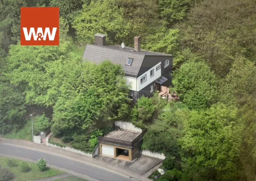 Ansicht Grundstück Luftaufnahme - Haus kaufen in Marburg / Hermershausen - Einfamilienhaus mit ELW für Naturliebhaber in Marburg/Hermershausen