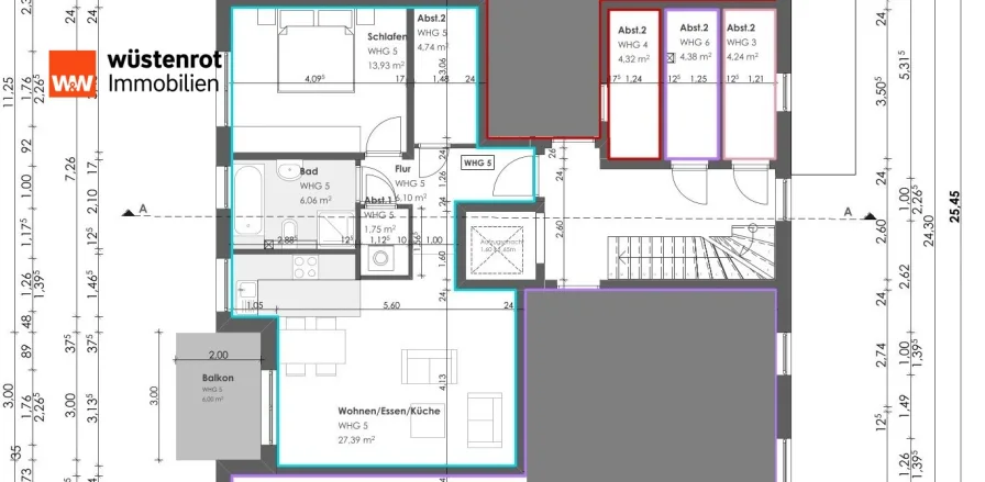 Grundriss bemaßt Whg.-Nr. 5