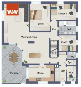 Grundriss_visualisiert - Haus kaufen in Calw / Ernstmühl - Sonnige Lage / Nähe Waldrand / Zweifamilienhaus - 128 qm zeitnah zum Eigennutz - 150 qm vermietet -