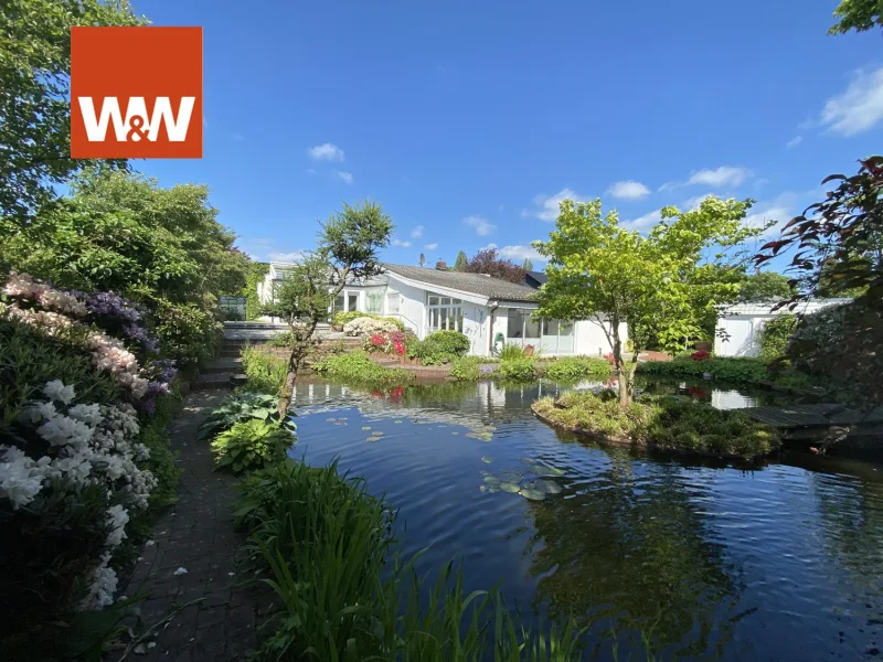 Ansicht - Haus kaufen in Wolfsburg / Heiligendorf - Wohnen u. Arbeiten in Feldrandlage mit Blick auf eine wunderschöne Teichlandschaft im eigenen Garten