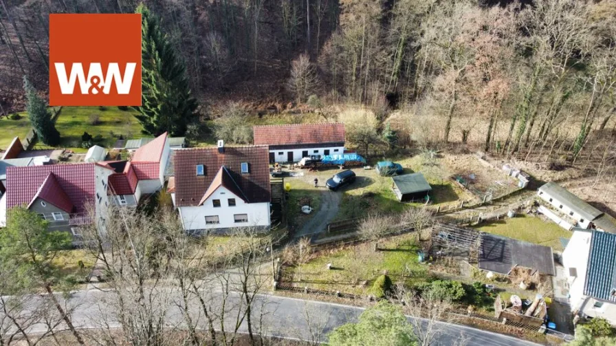 Luftbild vom Objekt - Haus kaufen in Königsbrück / Gräfenhain - Wohnen am Waldrand - Generationenhaus mit viel Platz