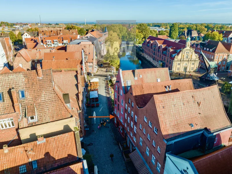 Luftaufnahme Am Stintmarkt mit Ansicht des Daches