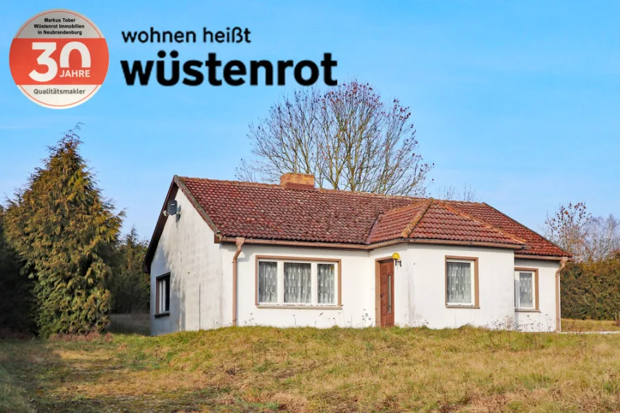 Ansicht - Haus kaufen in Altentreptow - WOHNEN AUF EINER EBENE UND VIEL PLATZ FÜR MENSCH + TIER MIT GARAGEN + WERKSTATT + GROSSEM GRUNDSTÜCK