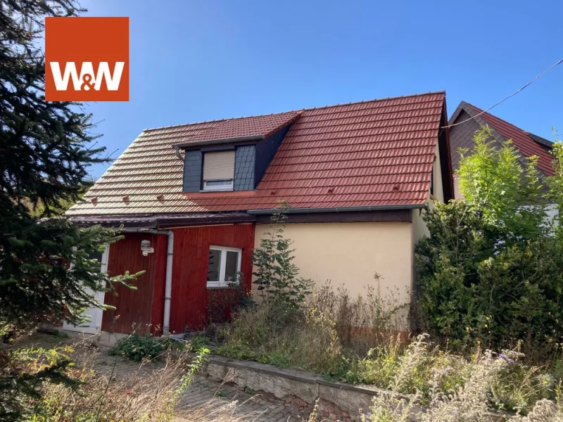 Westseite mit Eingang - Haus kaufen in Mansfeld / Großörner - Schnäppchen für Handwerker zum Verwirklichen -  1000 m² Grundstück mit Haus und viel Grün