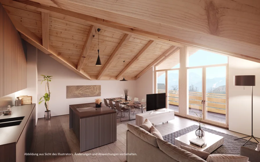 Visualisierung Dachgeschoß - Wohnung kaufen in Garmisch-Partenkirchen - Exklusive Neubauwohnungen im Landhausstil - Haus A - Dachgeschoß links