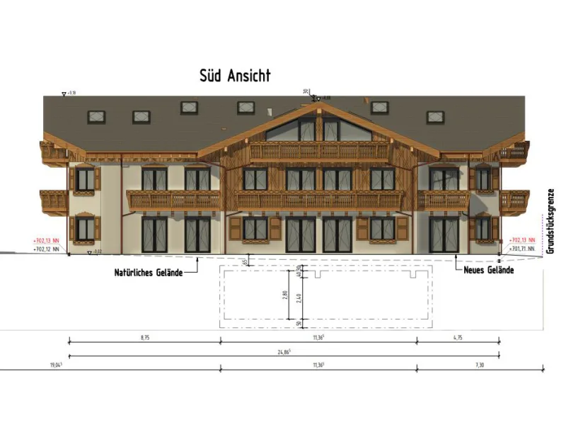 Südansicht aus genehm. Bauplan