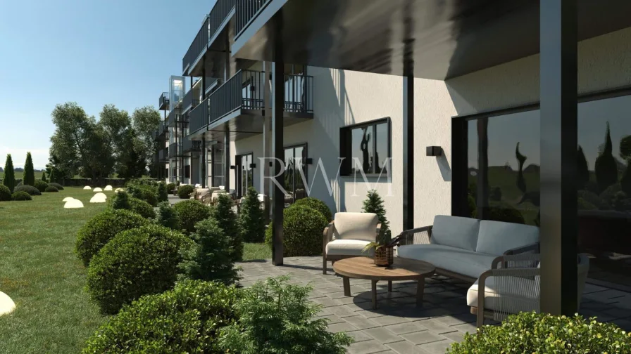 Visualisierte Außenansicht - Wohnung kaufen in Vaihingen - Bezugsfertiger Neubau - Hochwertige 2-Zimmer-Wohnung mit Terrasse im EG in Stuttgart-Dürrlewang