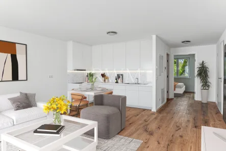 Visualisierung_Küche Essbereich - Wohnung kaufen in Vaihingen - Bezugsfertiger Neubau - Hochwertige 2-Zimmer-Wohnung mit Terrasse im EG in Stuttgart-Dürrlewang