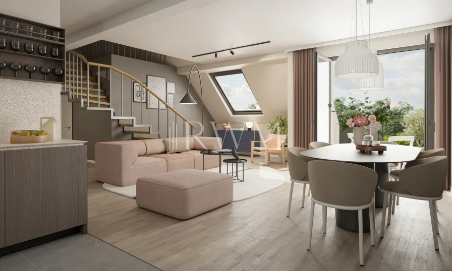 Wohnzimmer - Wohnung kaufen in Kirchheim am Neckar - Exklusive 5-Zimmer-Neubau-Maisonette-Wohnung mit Balkon und Dachterrassen in Kirchheim am Neckar