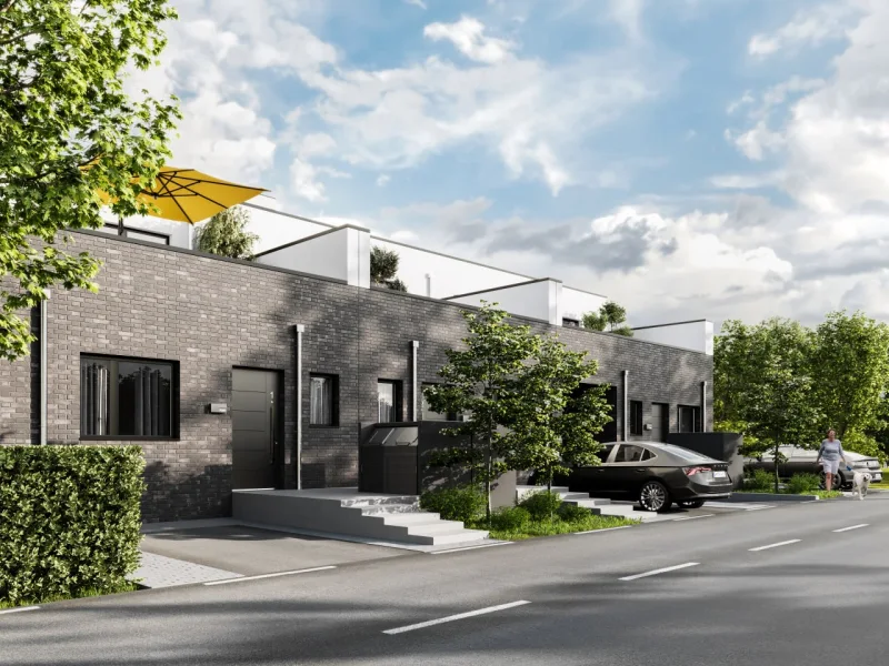Strassenansicht der Reihenhöuser - Haus kaufen in Erkrath - Modernes Wohnen im "Cityquartier Erkrath" RH01 mit Terrasse und Dachterrasse