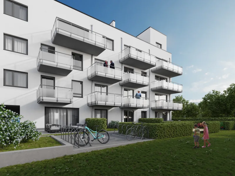 Gartenansicht - Wohnung kaufen in Erkrath - Modernes Wohnen im "Cityquartier Erkrath" WE12 2. OG mit Balkon
