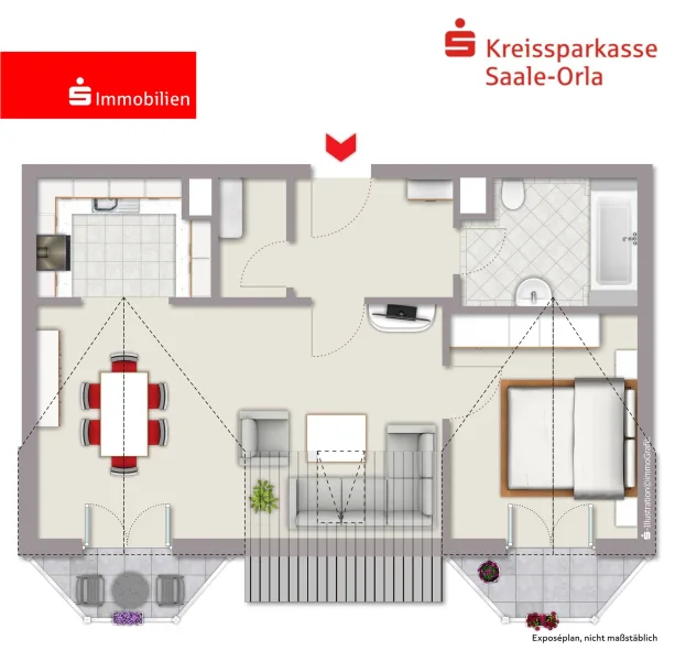 Grundriss - Einrichtungsbeispiel - Wohnung kaufen in Ranis - lassen Sie Ihre Geld für sich arbeiten