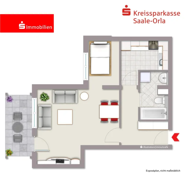 Grundriss / Einrichtungsbeispiel - Wohnung kaufen in Krölpa - klein aber fein