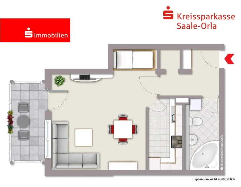 Grundriss / Einrichtungsbeispiel - Wohnung kaufen in Krölpa - Eigentumswohnung als Kapitalanlage