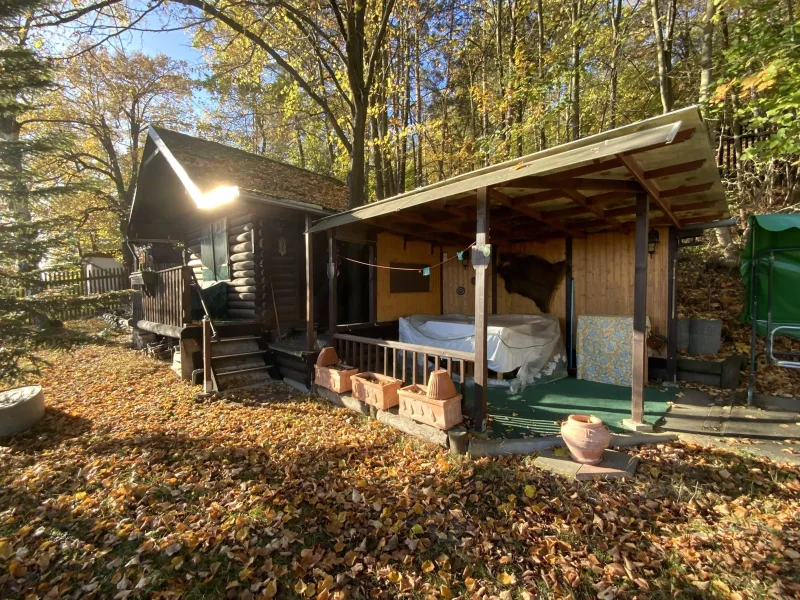 Blockhaus mit überdachter Terrasse