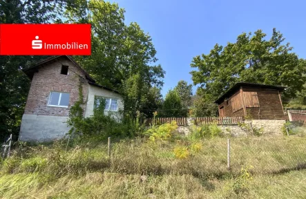 Gartenhaus mit Holzhütte - Grundstück kaufen in Rudolstadt - Großes Freizeitgrundstück mit Gartenhütte und Nebengebäude