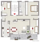 visualisierter Grundriss Wohnung EG + 1. OG