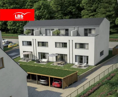 Rückansicht Haus 1-4 - Haus kaufen in Maintal - Neubau : Tolles RMH in gefragter Waldrandlage mit Keller in Bischofsheim - schlüsselfertig !