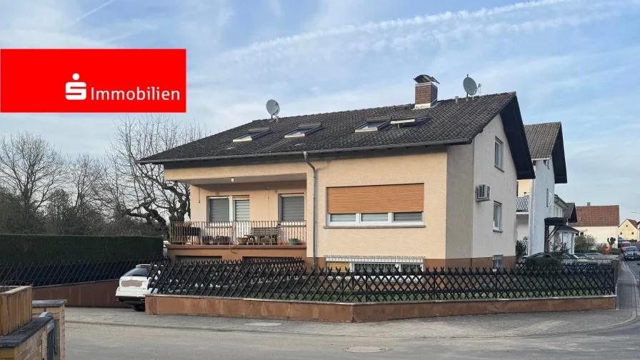 Strassenansicht - Haus kaufen in Hasselroth - Großzügiges Zweifamilienhaus mit großem Garten in Feldrandlage von Hasselroth - Neuenhasslau