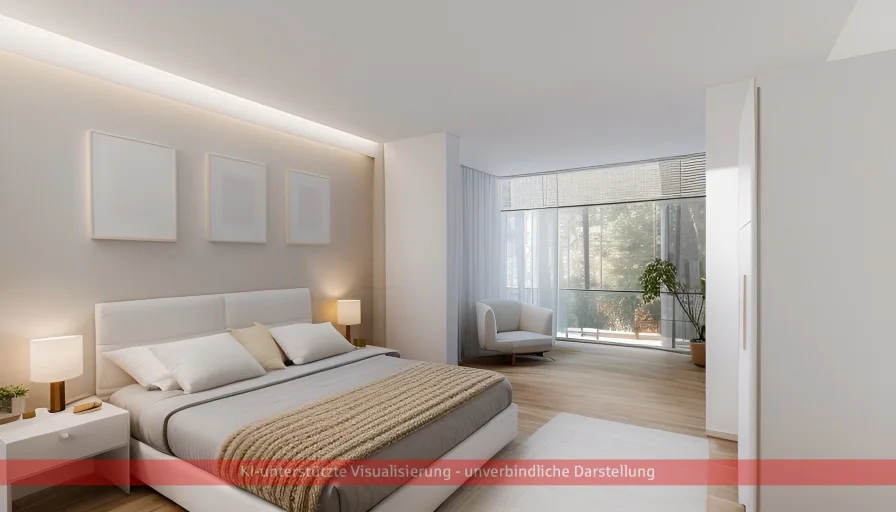 Visualisierung Schlafzimmer mit Blick zur Terrasse