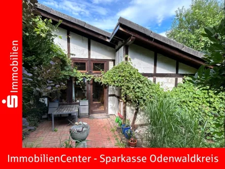 Terrasse vor der Küche - Haus kaufen in Reichelsheim - Außergewöhnliches Einfamilienhaus für Familien, Individualisten, Naturliebhaber und DIY'ler