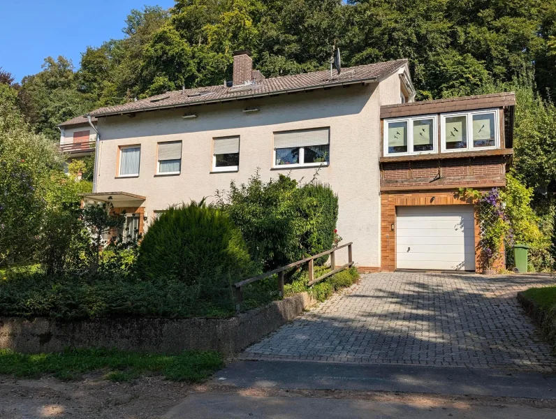 Ansicht mit Garage und Eingang