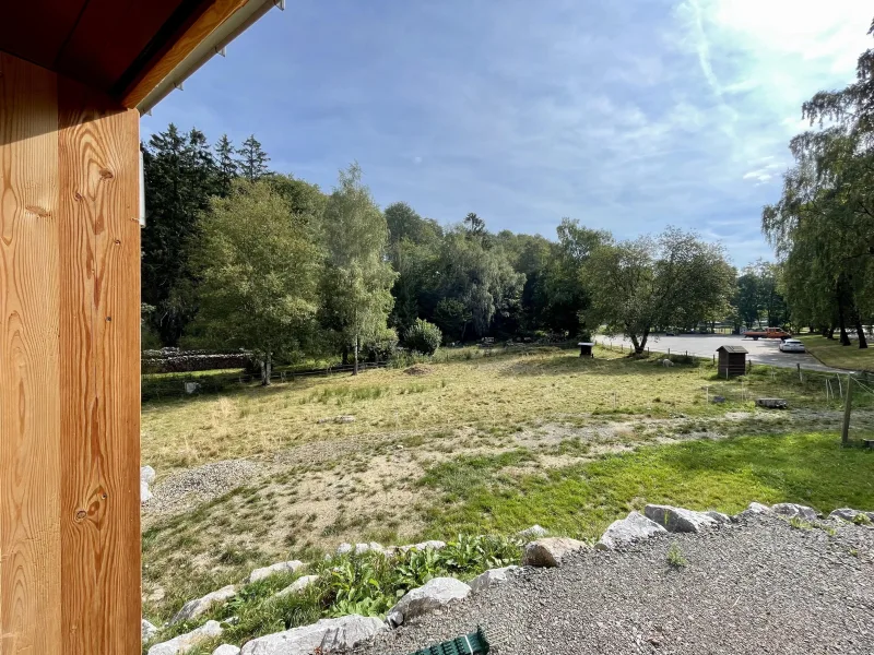 Blick auf die Terrasse und in den Garten