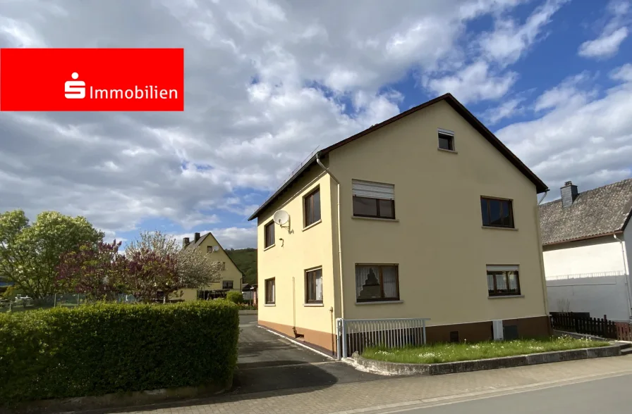 Straßenansicht mit Hof und Rasenfläche links - Haus kaufen in Greifenstein - Haus plus!