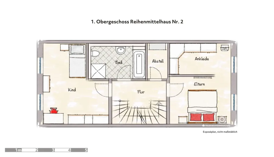 1. Obergeschoss Reihenmittelhaus Nr. 2 