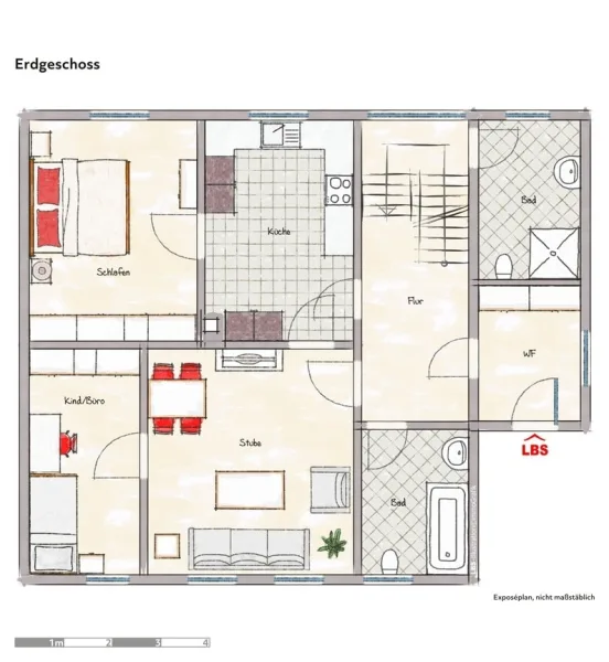 Grundriss Erdgeschoss, beispielhaft