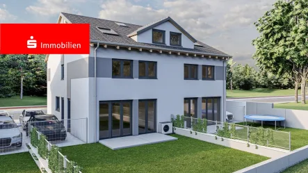 Visualisierung Gartenansicht - Haus kaufen in Lampertheim - *Endlich Zuhause* Neubau-Doppelhaushälfte in Hofheim wartet auf Ihren Einzug