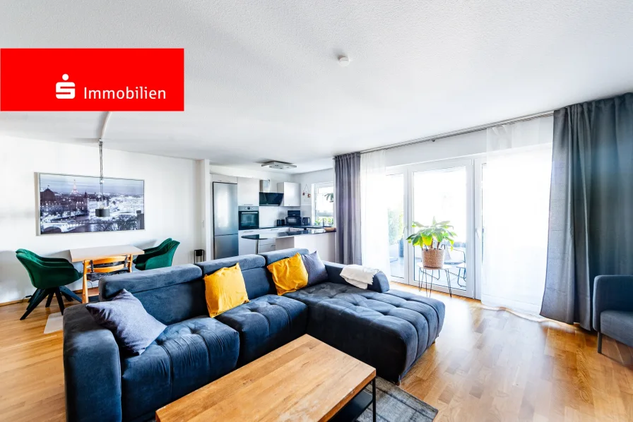 Wohnzimmer  - Wohnung kaufen in Wiesbaden - Wiesbaden-Dotzheim: Exklusive 4-Zimmerwohnung mit Balkon und Tiefgaragenstellplatz