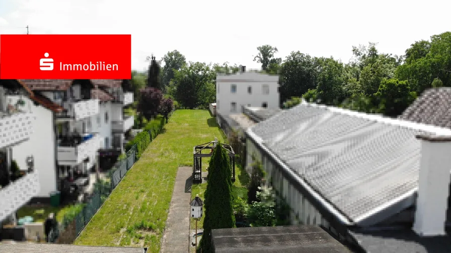 Luftaufnahme hinten - Haus kaufen in Seligenstadt - Charmantes Einfamilienhaus mit großem Sonnengrundstück und direktem Mainzugang