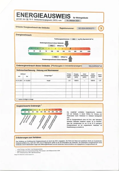 Energieverbrauchsausweis: 163,0 kWh/(m²*a); F