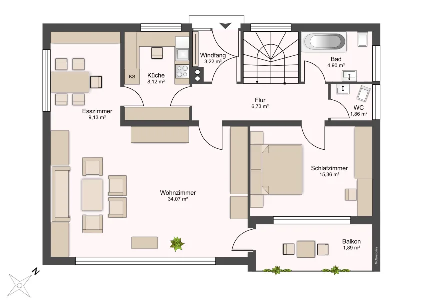 Grundriss EG mit ca. 85 m² Wohnfläche