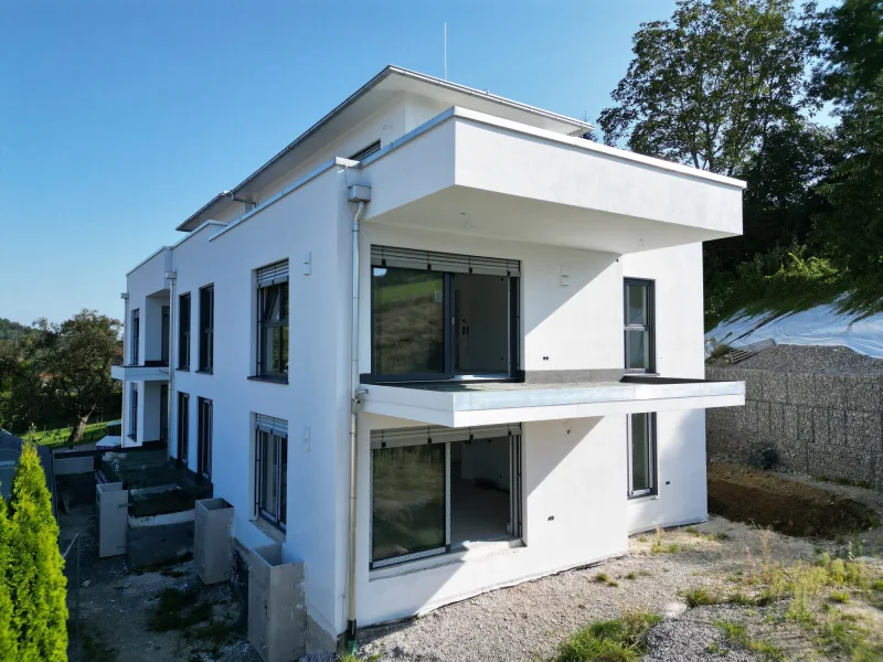 Drohnenansicht EG - Wohnung kaufen in Wangen im Allgäu / Neuravensburg - Exklusive Neubauwohnung in Neuravensburg - Helle, moderne 4-Zimmer-Wohnung mit großzügiger Terrasse