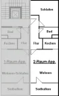 Der Grundriss des Zwei-Zimmer-Apartments
