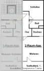 Der Grundriss des Zwei-Zimmer-Apartments