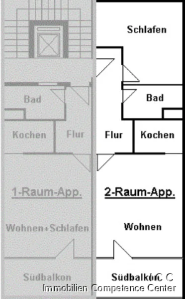 Der Grundriss des Zwei-Zimmer-Apartments