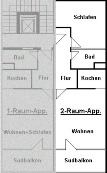 Der Grundriss des Zwei-Zimmer-Apartments