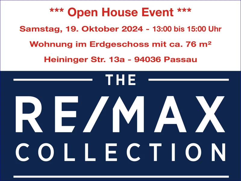 Open House_Heininger Str. 13a_EG_76m²_Stand_18.10.2024 - Wohnung kaufen in Passau / Heining - #3   Open House Event   #3Samstag, den 19.10.2024 von 13:00 bis 15:00 Uhr! 76 m2 große Erdgeschoss-Wohnung