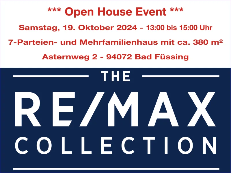 Open House 19. Oktober 2024 - Asternweg 2 - 94072 Bad Füssing - Haus kaufen in Bad Füssing - ***   Open House Event   ***Samstag, den 19.10.2024 von 13:00 bis 15:00 Uhr!7-Parteien-/Mehrfamilienhaus in Bad Füssing