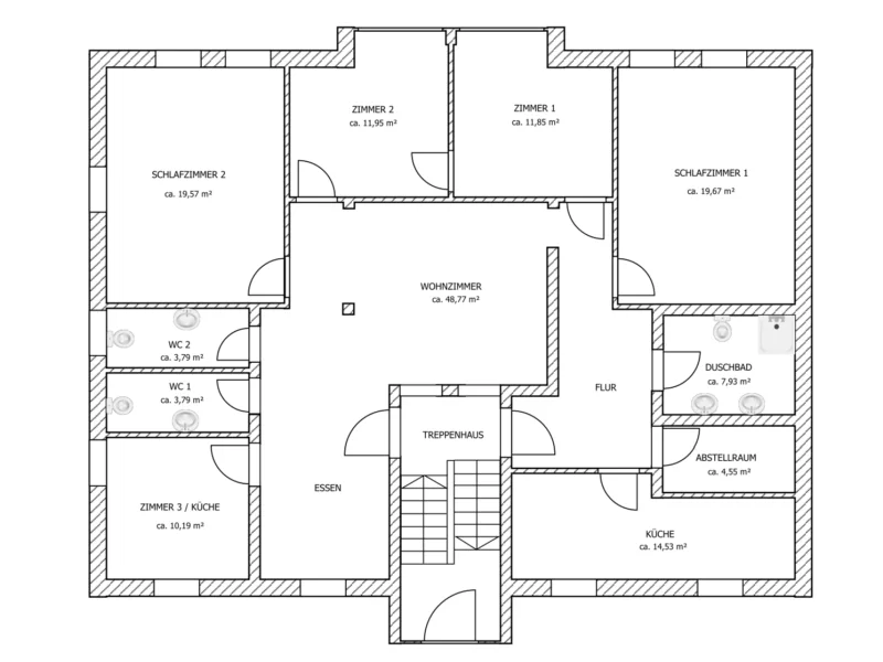 Der Grundriss der Wohnung im Hochparterre